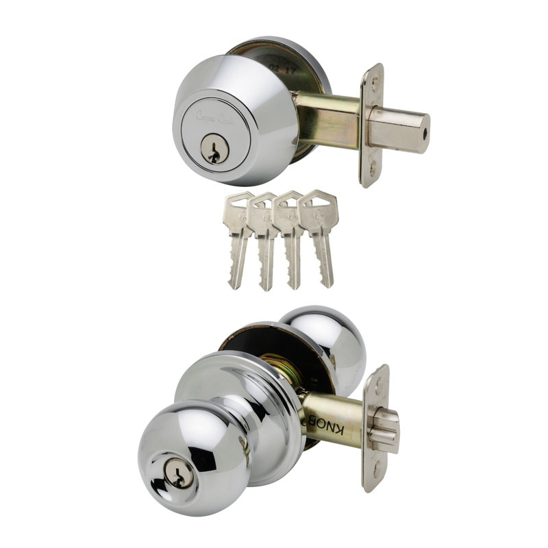 Ensemble de bouton d’entrée complet avec verrou, Acier inoxydable poli