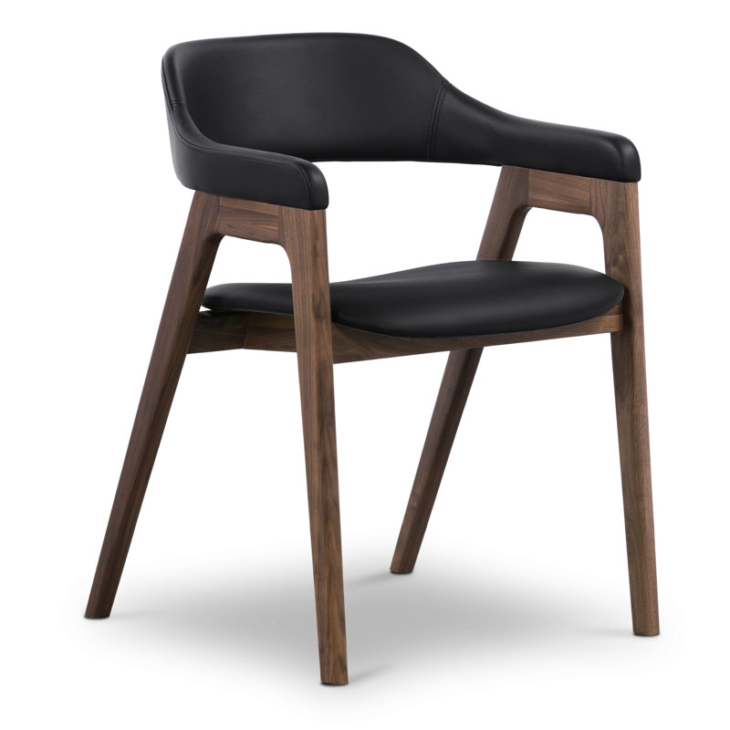 Chaise en cuir véritable , Noir / Chêne