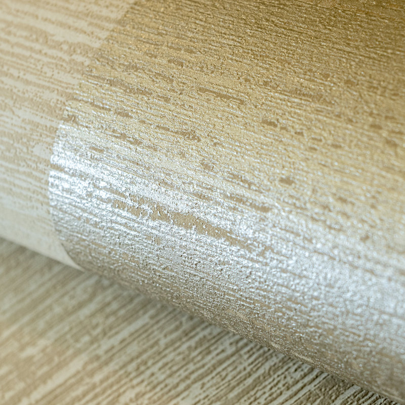Slow Living Metallic Two-Toned Textured Stripe Wallpaper Roll, Ochre Gold