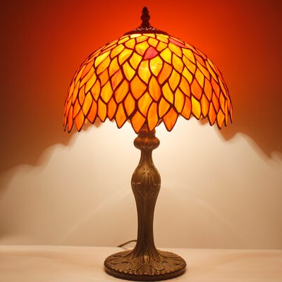 Tiffany Lamp Table Stained Glass Bedside Lamp Red Wisteria Memory Vintage Traditional Style Desk Reading Light 18"" Tall Living Room Bedroom Library Ba -  Bloomsbury Market, 1E494823DE244E638830742A901D9A50