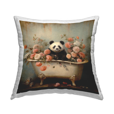Panda & Peonies Tub Outdoor Printed Pillow by Lazar Studio