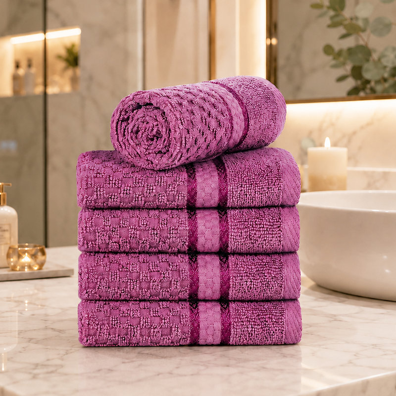 Collection de serviettes texturées 100% coton Mulaayam, Mauve raisin