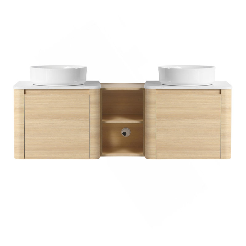 60'' Wall-Mounted Bathroom Vanity With Ceramic Art Sink, And 1-Storage Shelves, Soft-Close Door, KD-Packing, Plywood, 60"