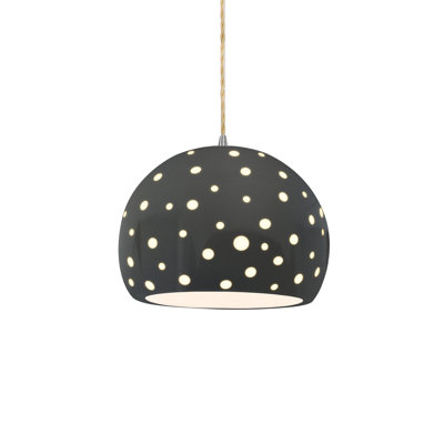 Luminaire suspendu sphère 1 lumière perforée - gris brillant - nickel brossé - l 10 po x H 7,75 po - ampoule remplaçable - cordon torsadé beige