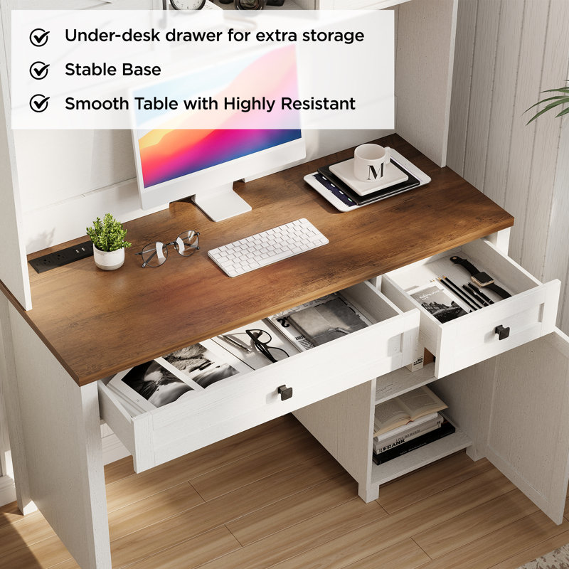 Farmhouse 47" Desk With 3 Drawers, Brown/White