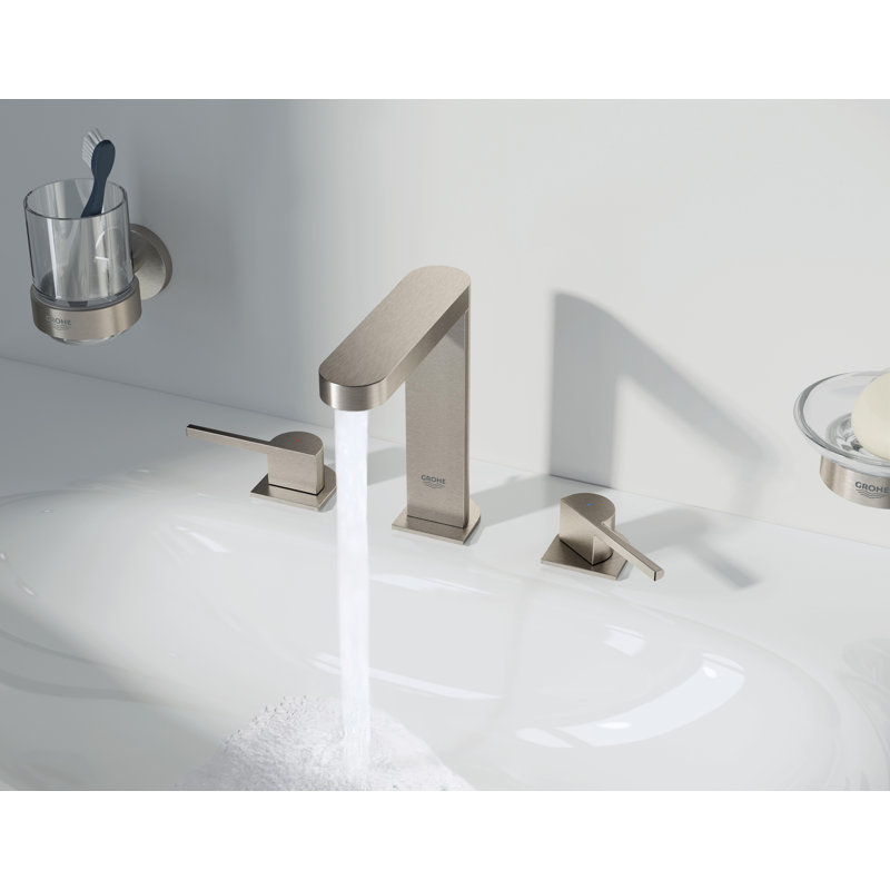 Plus Two Handle Widespread Bathroom Faucet with Drain Assembly, Brushed Nickel Infinity