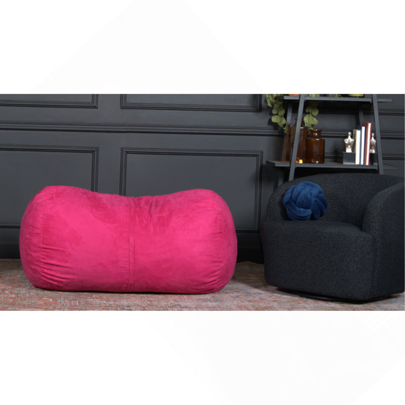 4 Ft Cylindrical Suede Bean Bag, Fuchsia, Fuchsia Suede