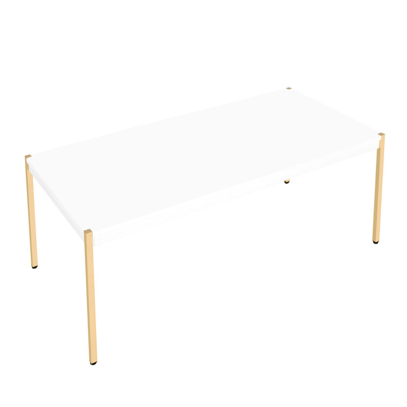 Table basse moderne blanche et dorée avec pieds spacieux en métal et structure élégante pour l'espace de vie principal, pieds de table larges