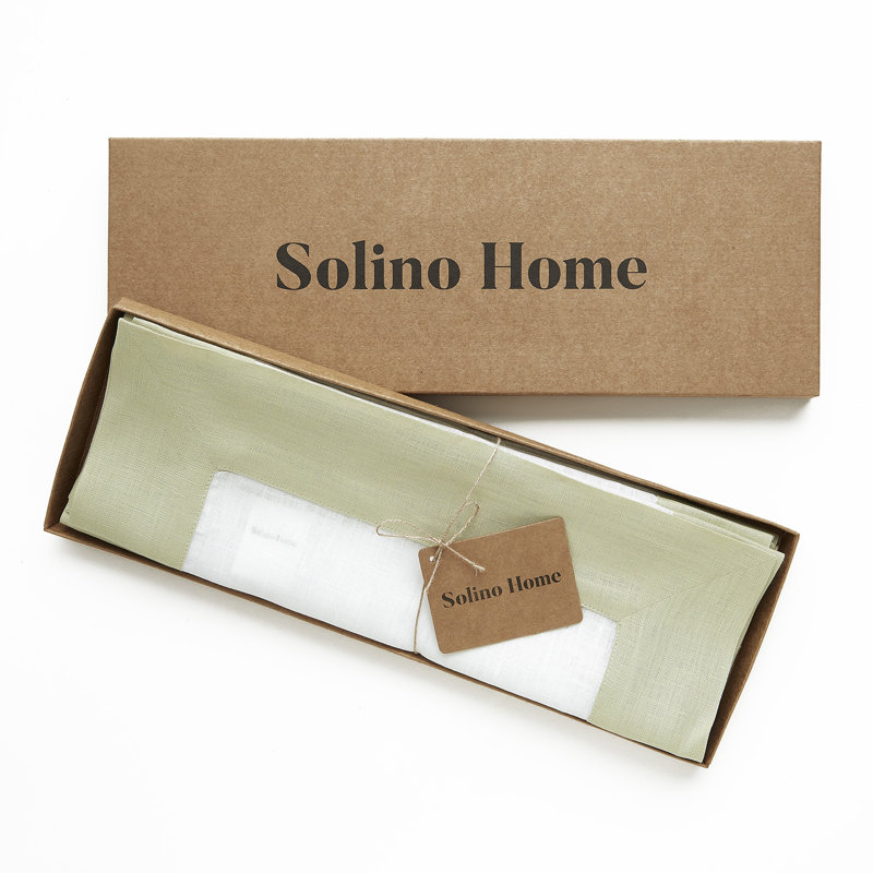 Sage Green and White Linen Rectangle Placemats Set of 4