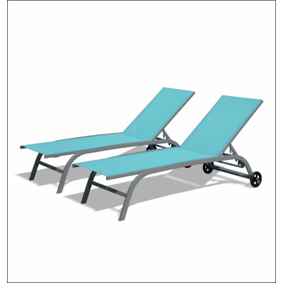 Chaise Lounge Outdoor Set of 2, Lounge Chairs for Outside with Wheels, Outdoor Lounge Chairs with 5 Adjustable Position, Pool Lounge Chairs for Patio,Beach,Poolside