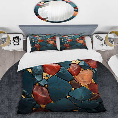 Yellow And Red Stone Mosaic - Abstract Marble Duvet Cover Set