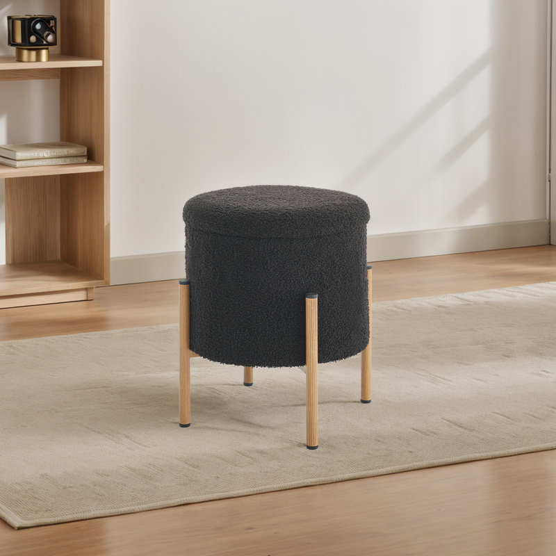 Modern Round Storage Stools With Base, Black