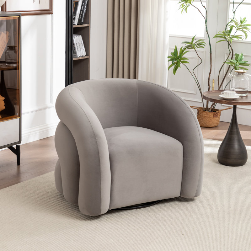 Fauteuil demi-tonneau pivotant rembourré Coyle, Velours gris velours, 1