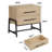 Nightstand with Drawers Light Wood Bedside Table, Wide Side Table with Metal Legs, Mid Century Modern Bed Side Tables-1347990445
