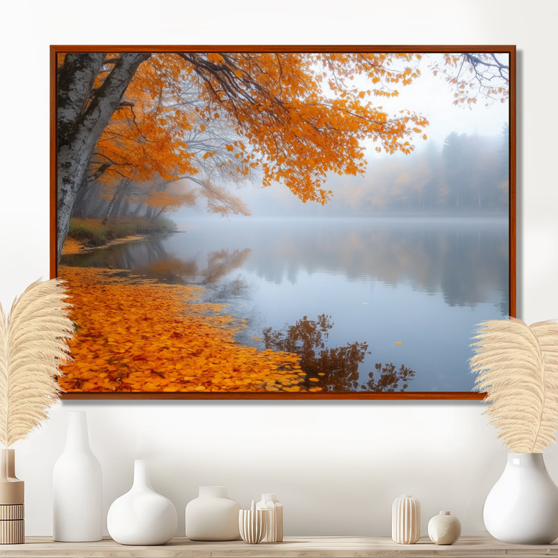 Art mural rivière d'automne, toile forêt brumeuse, Trivedi, H 16 po x l 32 po, Cadre flottant brun