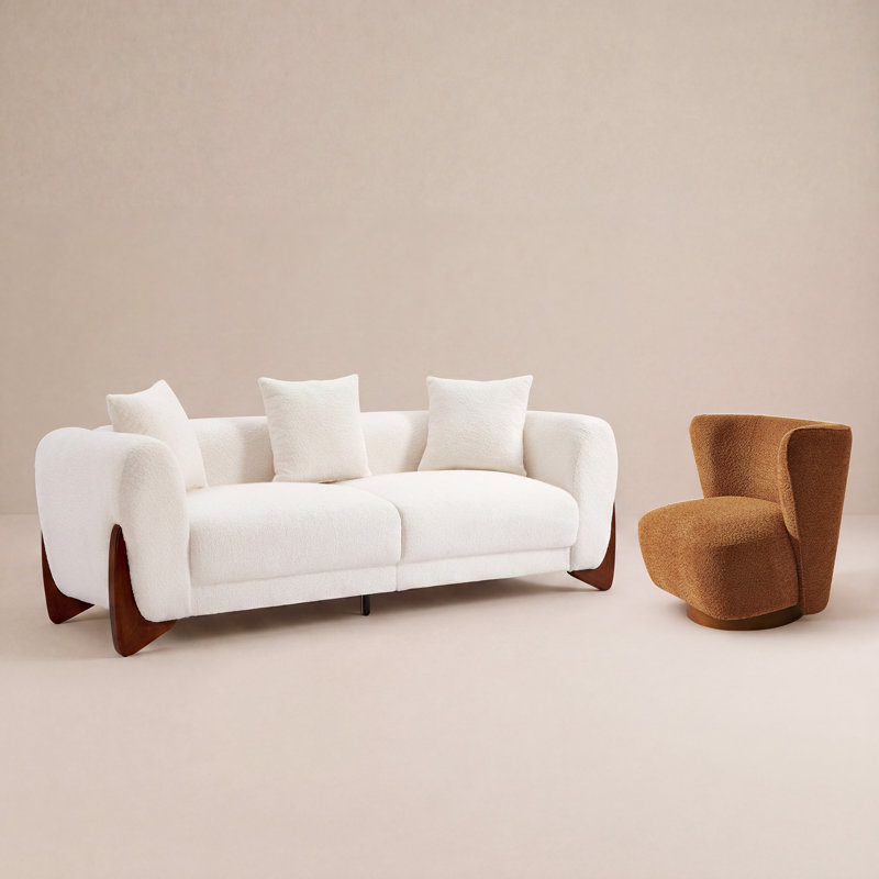 Ensemble de salon moderne 2 pièces, canapé rembourré et fauteuil d'appoint pivotant, Beige/brun