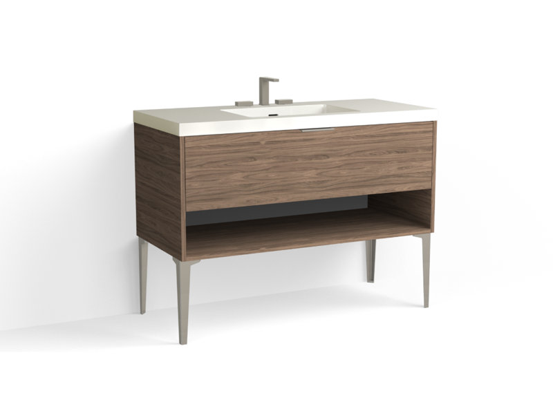 Modo 48" W Freestanding Single Bathroom Vanity with Dean Leg, Glossy White/8" Widespread, Biondo, Matte Black