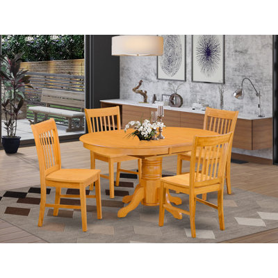 Ensemble de 5 pièces pour 4 pièces comprenant une table à manger ovale avec rallonge papillon et 4 chaises de salle à manger, 42 x 60 pouces, chêne