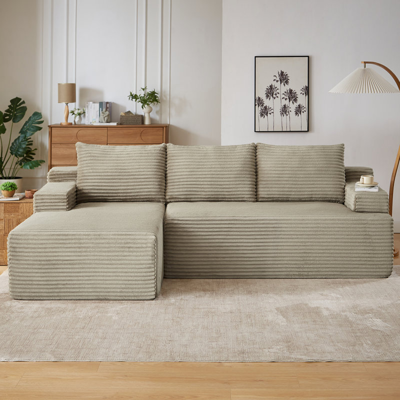 Canapé modulaire en L avec siège profond, sans assemblage requis, canapé-lit modulaire, Chameau