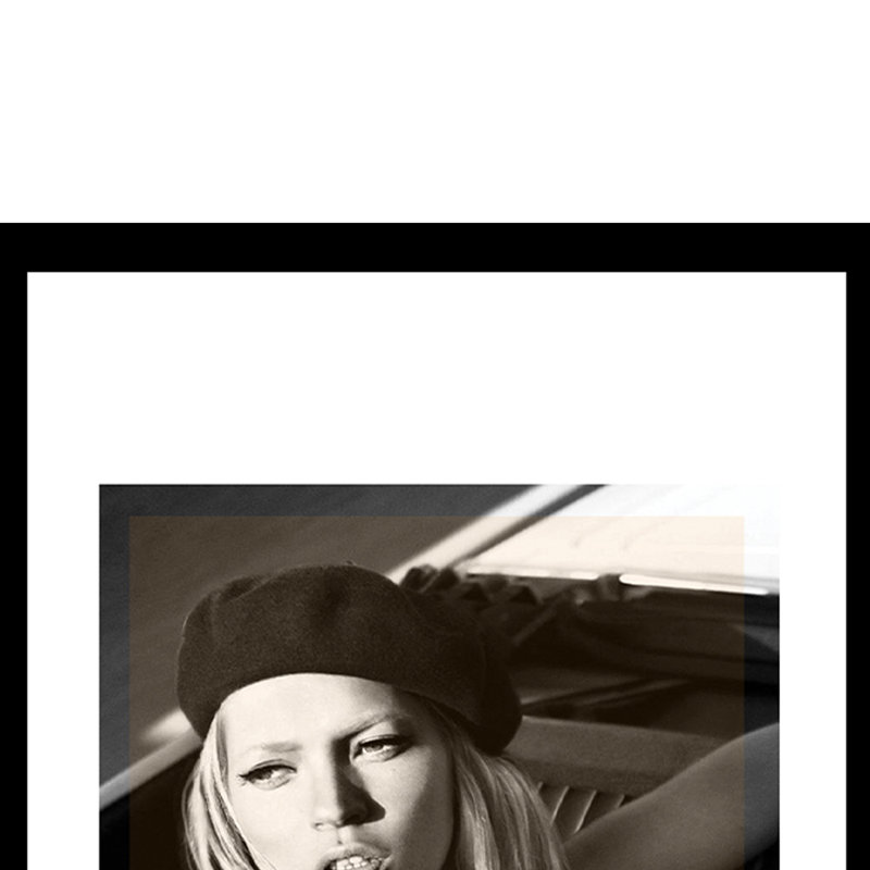 «Kate Moss Designer», reproduction encadrée