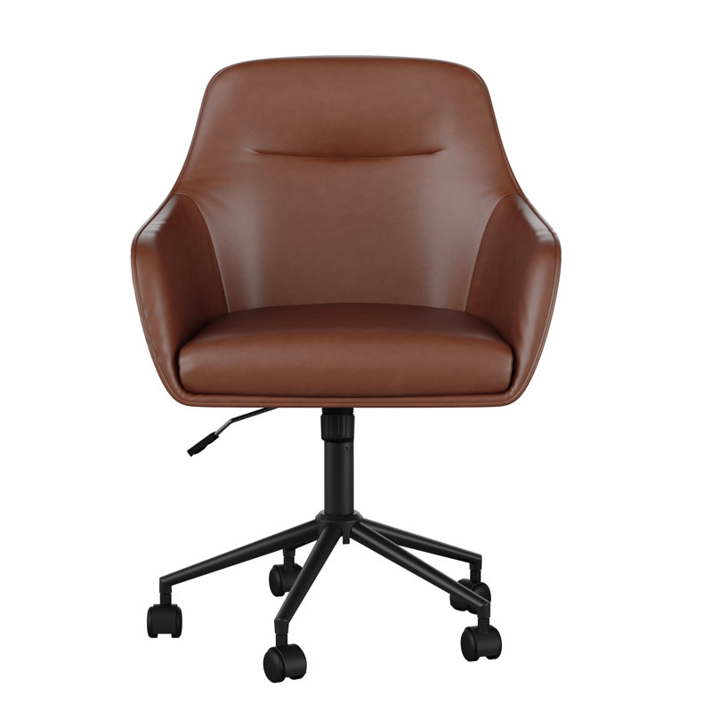 Saddle Brown Faux Leather Swivel Office Chair with Oil Rubbed Bronze Frame
