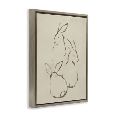 Earthtone Rabbit Sketch Framed Floater Canvas Wall Art by June Erica Vess