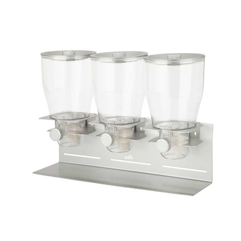 Triple Canister Stainless Steel and Clear Dry Food Dispenser