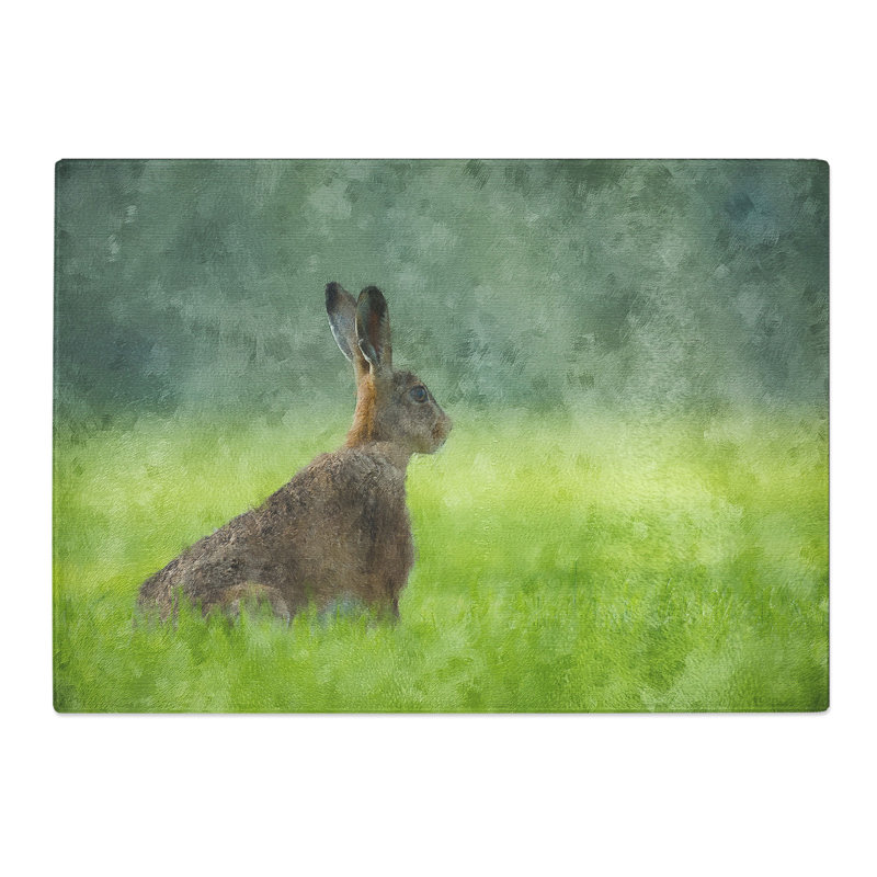 Tempered Glass Lone Hare Chopping Board, 28.5 cm x 39 cm