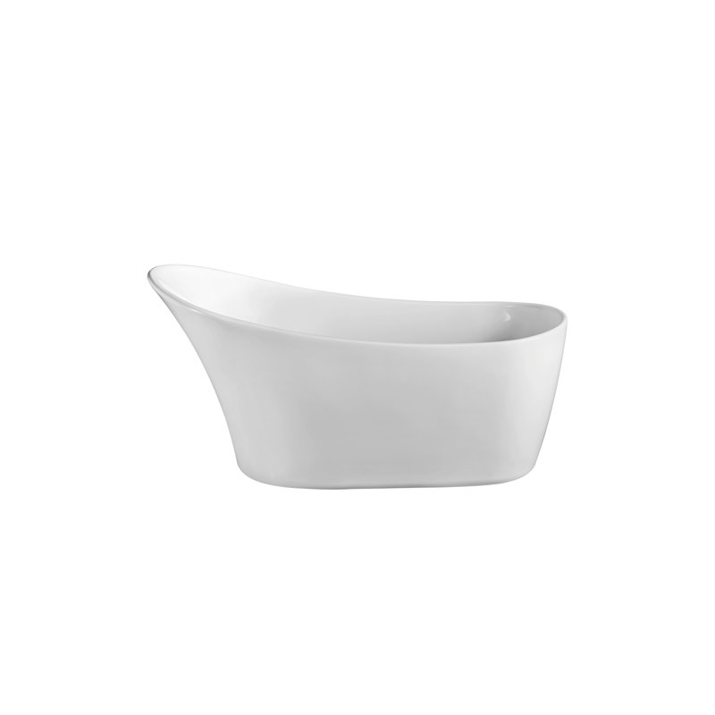 63" Streamline Freestanding Soaking Acrylic Bathtub With Drain and Bamboo Tray, Polished Chrome