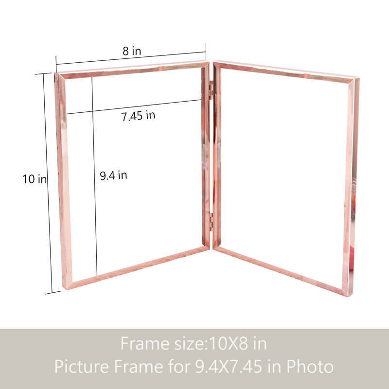 Hinged Floating Metal Frame with Real Glass, Rose Gold, 8" x 10"