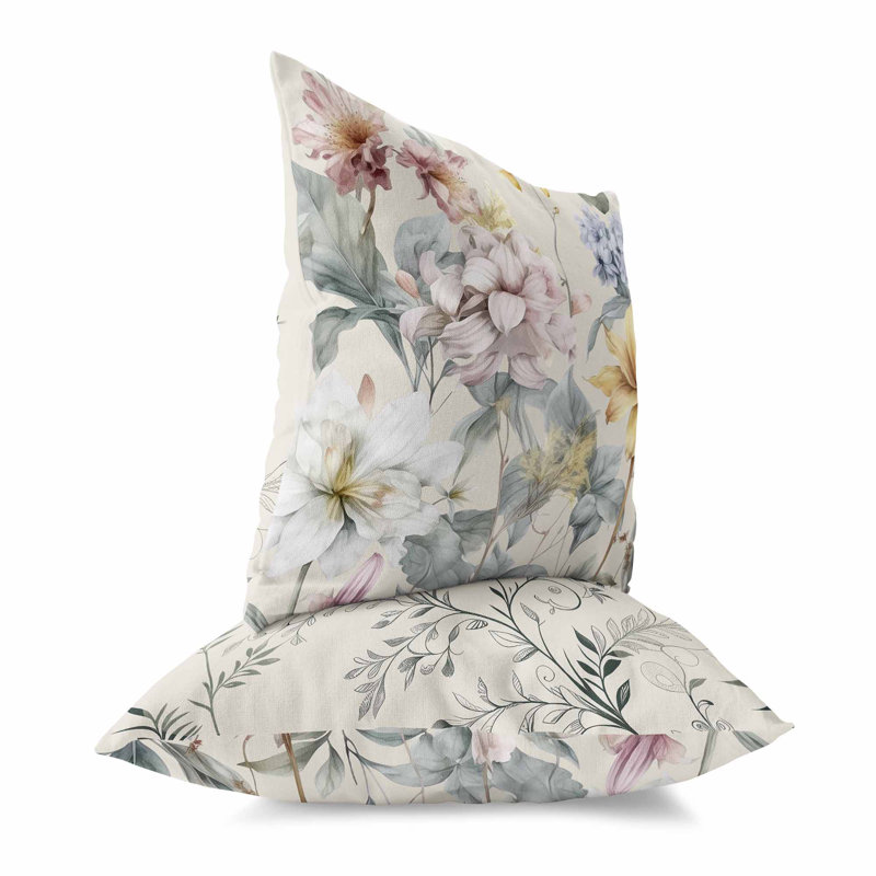 Coussin décoratif réversible Wildflower Whimsy, H 20 po x l 20 po, Rose / floral argenté