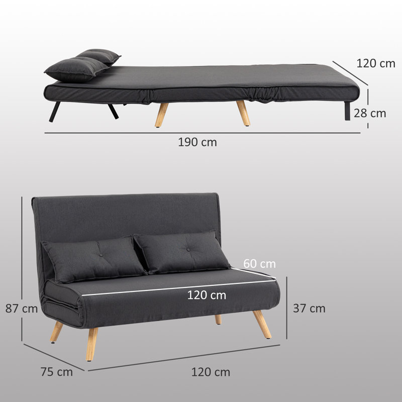 120Cm Sofa Bed, Charcoal Grey