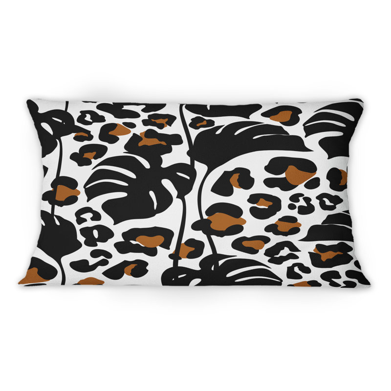 Élégant motif de feuilles tropicales et de camouflage léopard - Coussin décoratif à motif 1