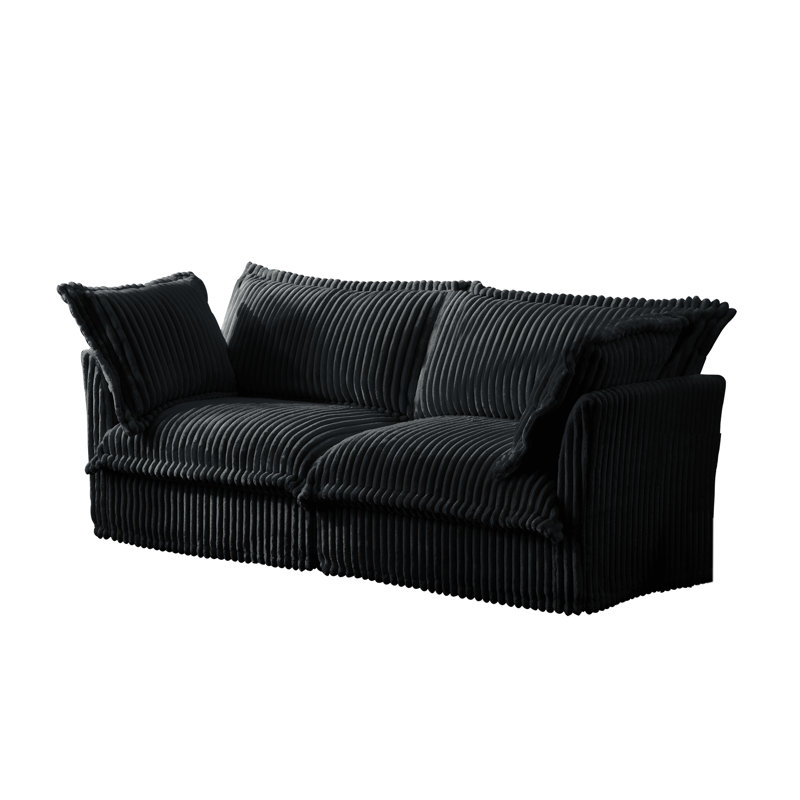 Élégant siège à 2 places avec surpiqûres, coutures détaillées et coussins de dossier rembourrés confortables en velours côtelé gris
