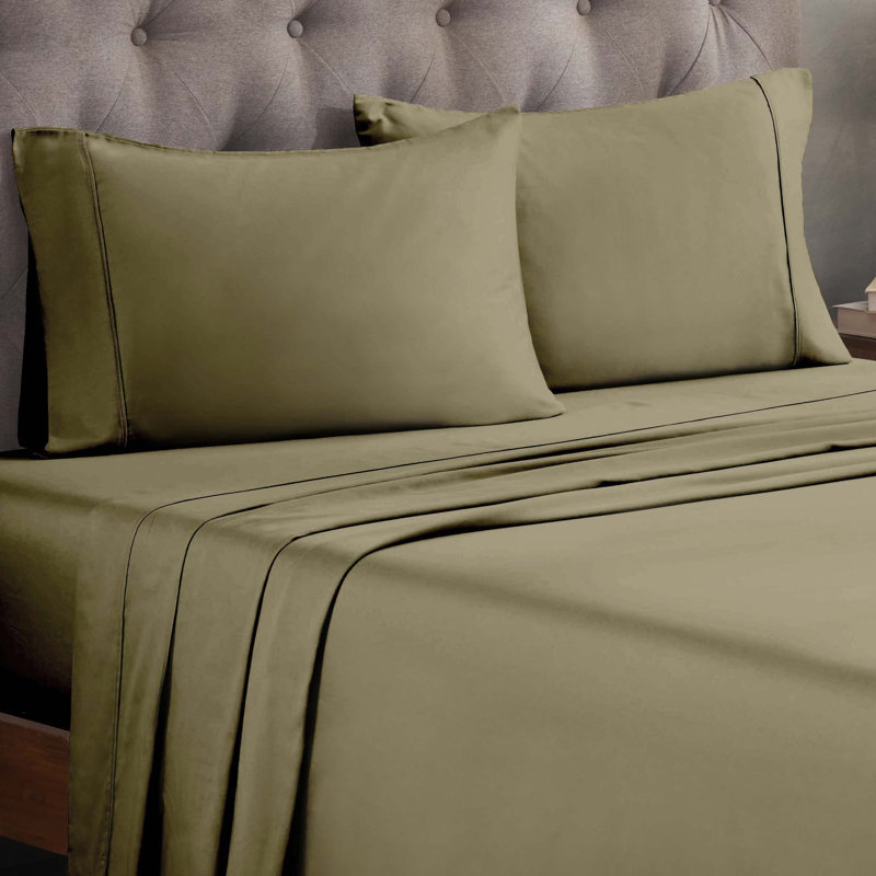 300 Thread Count Certified Egyptian Cotton Blend Solid Deep Pocket Bed Sheet Set, Twin Sheet Set, Sage