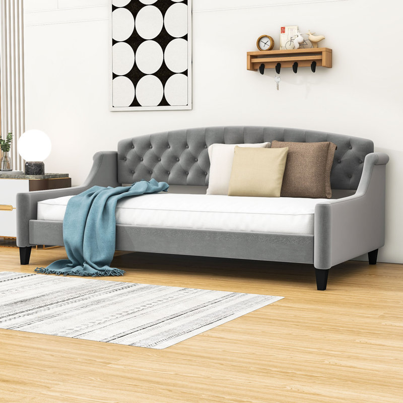 Brioney Tufted Upholstered Daybed with Slats, Twin, Gray