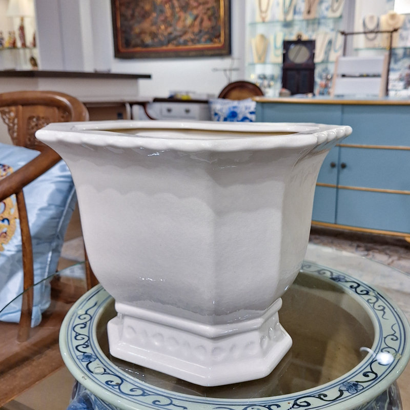 Handmade Ceramic Basin, White, 10.5" H x 13.5" W x 11" D