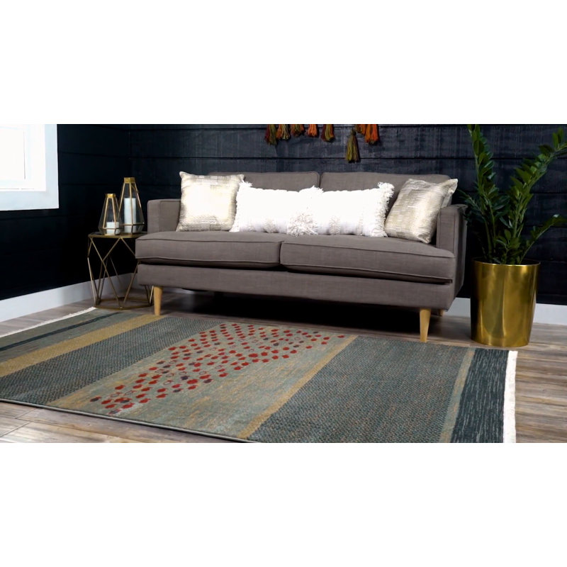 Blue and Light Blue Round Synthetic Easy Care Rug