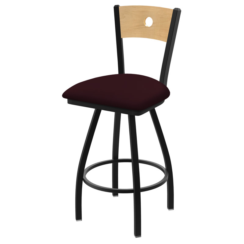 Tabouret pivotant Voltaire, Érable moyen, Noir froissé, Siège Canter Bordeaux / dossier en érable nature