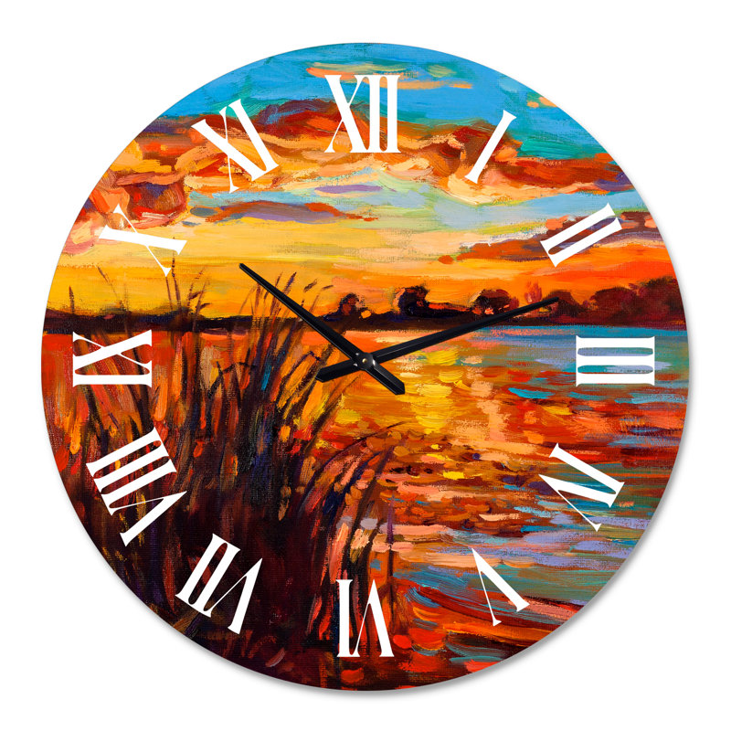 Sunset Sunset Glow At The Lake I - Horloge murale nautique et côtière, Grand