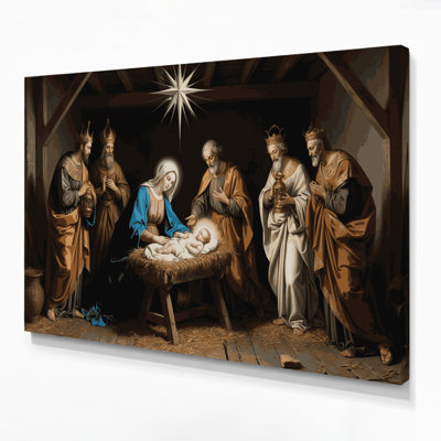 Christmas Nativity Scenes Black Canvas Wall Art