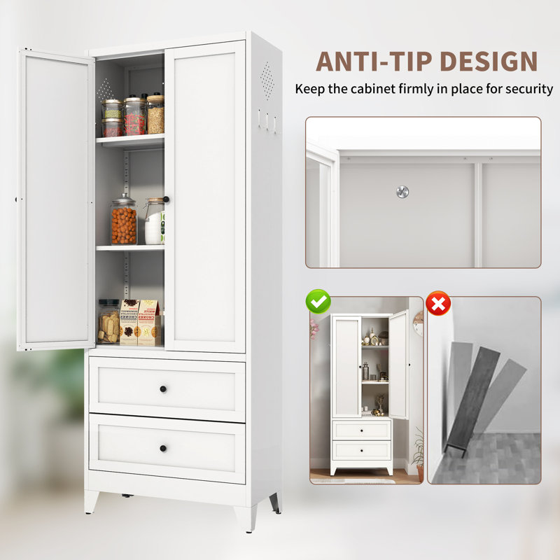 72" H Metal Pantry Cabinet With 2 Doors And 2 Drawers - Multi-Use for Kitchen, Living Room, Bedroom