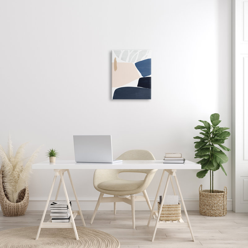 Art texturé, giclée encadrée, rose, bleu, beige, empilé et abstrait, H 20 po x l 16 po, Toile tendue
