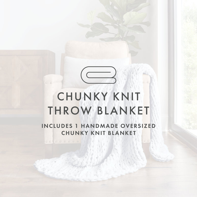 Light Blue Chunky Knit Acrylic Throw Blanket