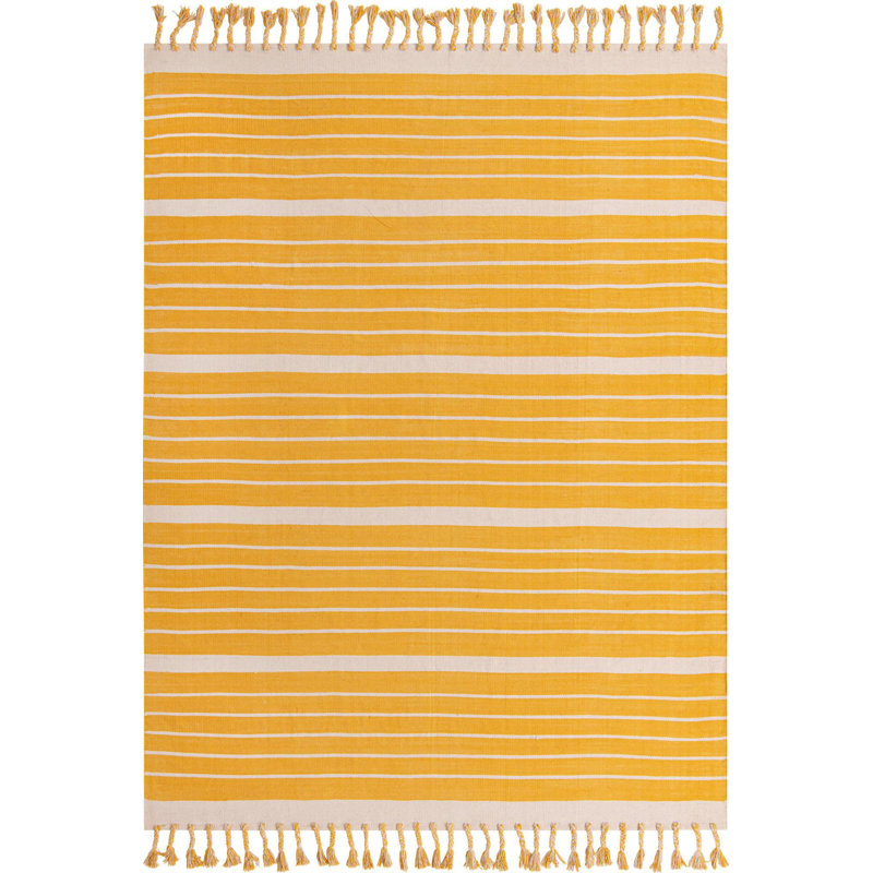 Tapis rectangulaire rayé en coton tissé à la main bleu marine / blanc Abish, Rectangle 8 pi x 10 pi
