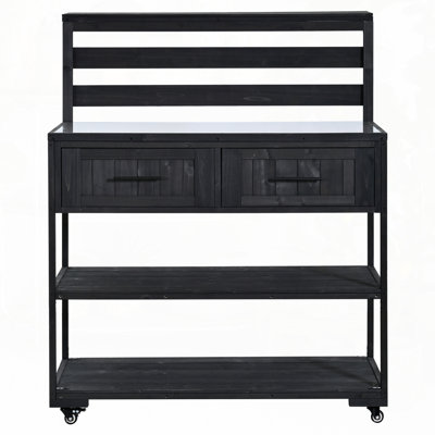 Garden Potting Bench with Raised Shelf and Drawers