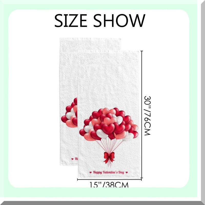 Heartfelt Harmony Valentine's Day Hand Towels - Absorbent 2 Pack for Bathroom, Kitchen, Spa, Gym, Bar - 30 x 15 inch