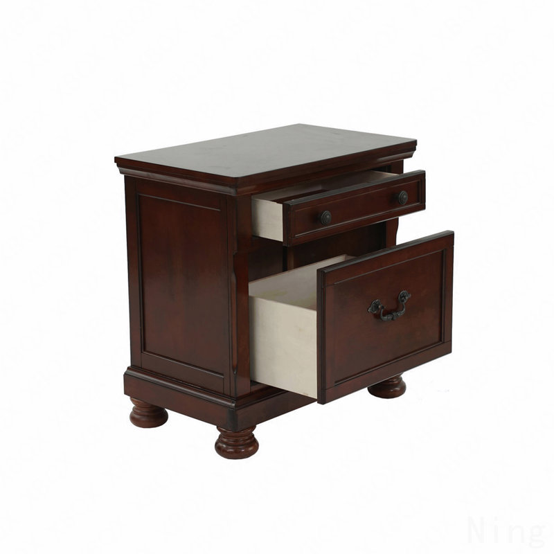 Table de chevet 2 tiroirs en bois d'hévéa