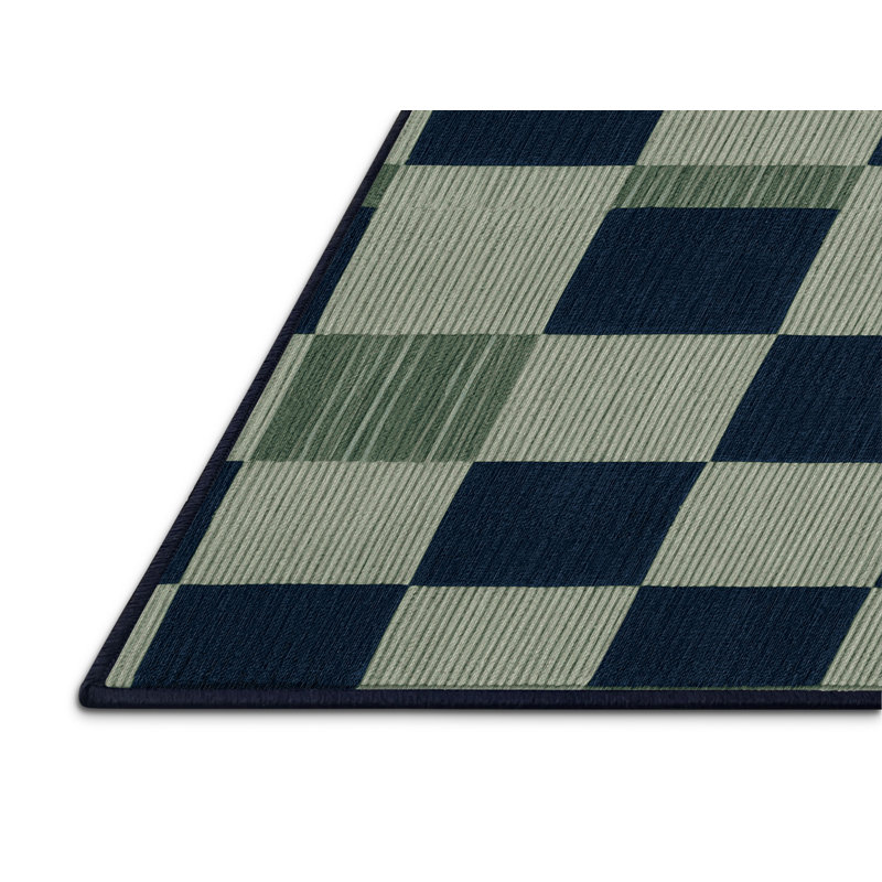 Machine Washable Checkered Blue Area Rug, Square 6'