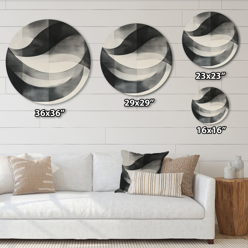 Géométrie noire, courbes minimalistes - formes abstraites, art mural rond en métal, L 36 po x H 36 po